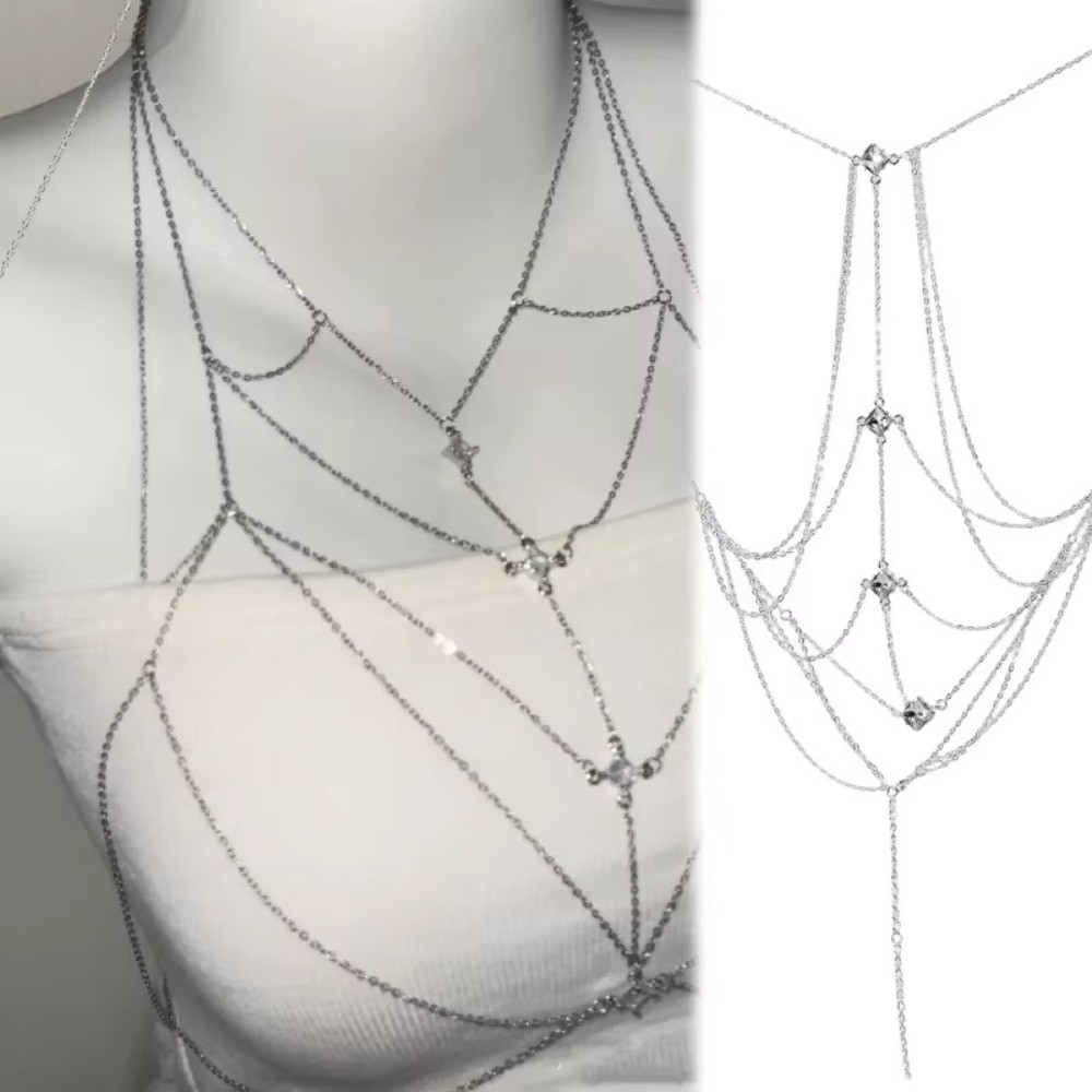 Body Jewelry Trend - Glitzernde Strass-Brustkette, mehrlagig, luxuriöse Bikini-Brustkette, einzigartiger