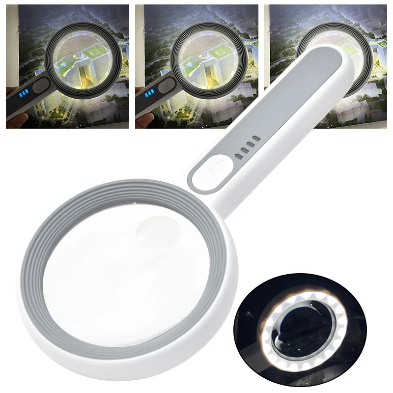 Body Jewelry Websites - Wiederaufladbare Handlupe, 12-fach, LED-beleuchtetes Leseglas, 3
