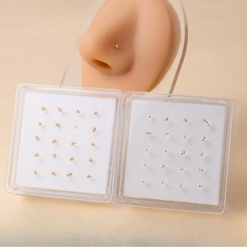 Body Jewelry Storage - Silberne Schmuckbox Nasenstecker Runde Perlen Nasenringe
