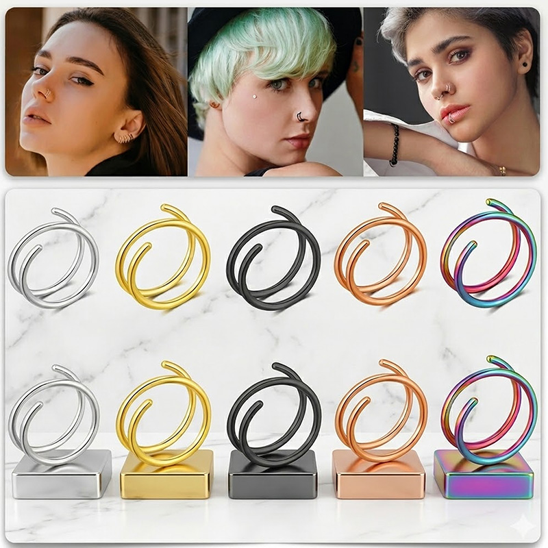 Body Jewelry Lip Ring - 1 Stück Edelstahl 316 Doppelspiral- oder