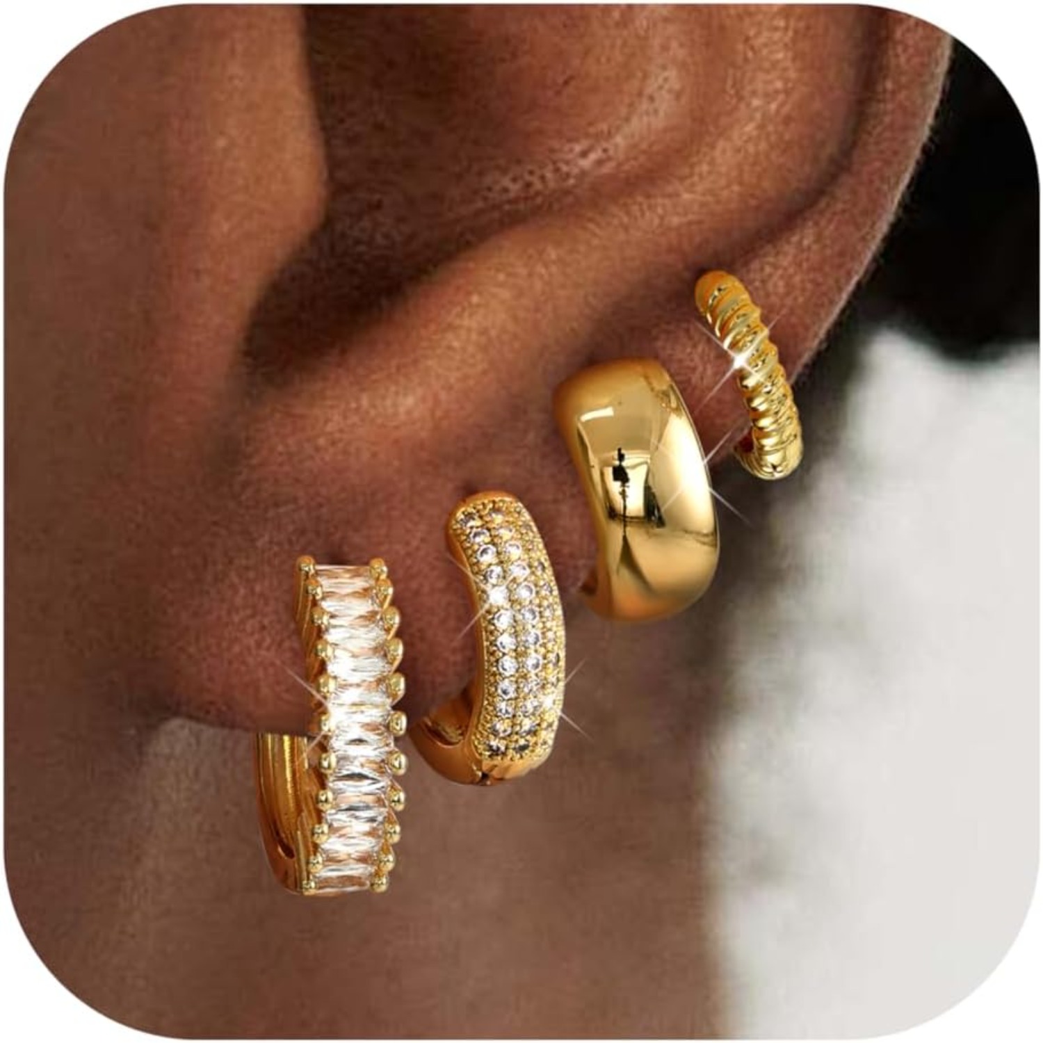 Body Jewelry Trend - ORAZIO 4 Paar 14K vergoldete, hypoallergene,