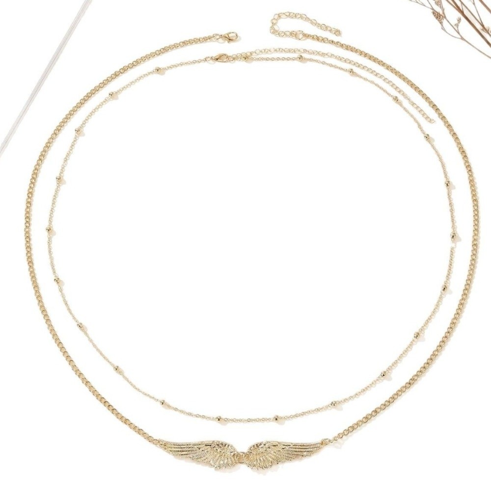 Body Jewelry Outfit - Trendige Elegante Doppelschichtige Flügel-Körperkette mit Perlen-Anhänger,