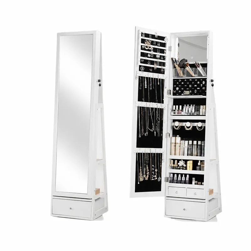 Body Jewelry Storage - Drehbarer Ganzkörper-Standspiegel mit Schmuckschrank für Schlafzimmer,