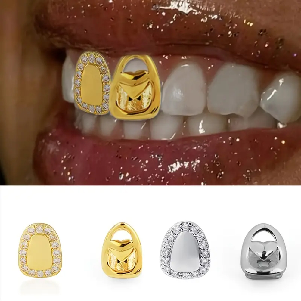 Body Jewelry Gold Plated - 2 Stück herzförmige umwickelte Zähne Grillz