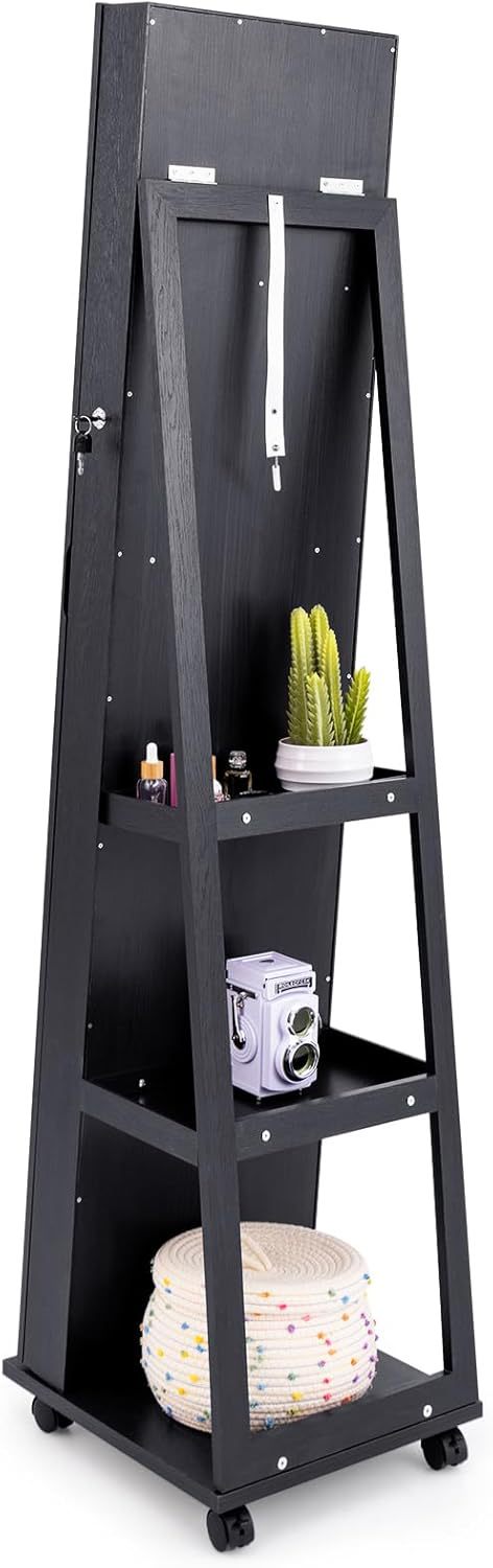 Body Jewelry Storage - Drehbarer Standspiegel aus Massivholz mit Schmuckaufbewahrung,