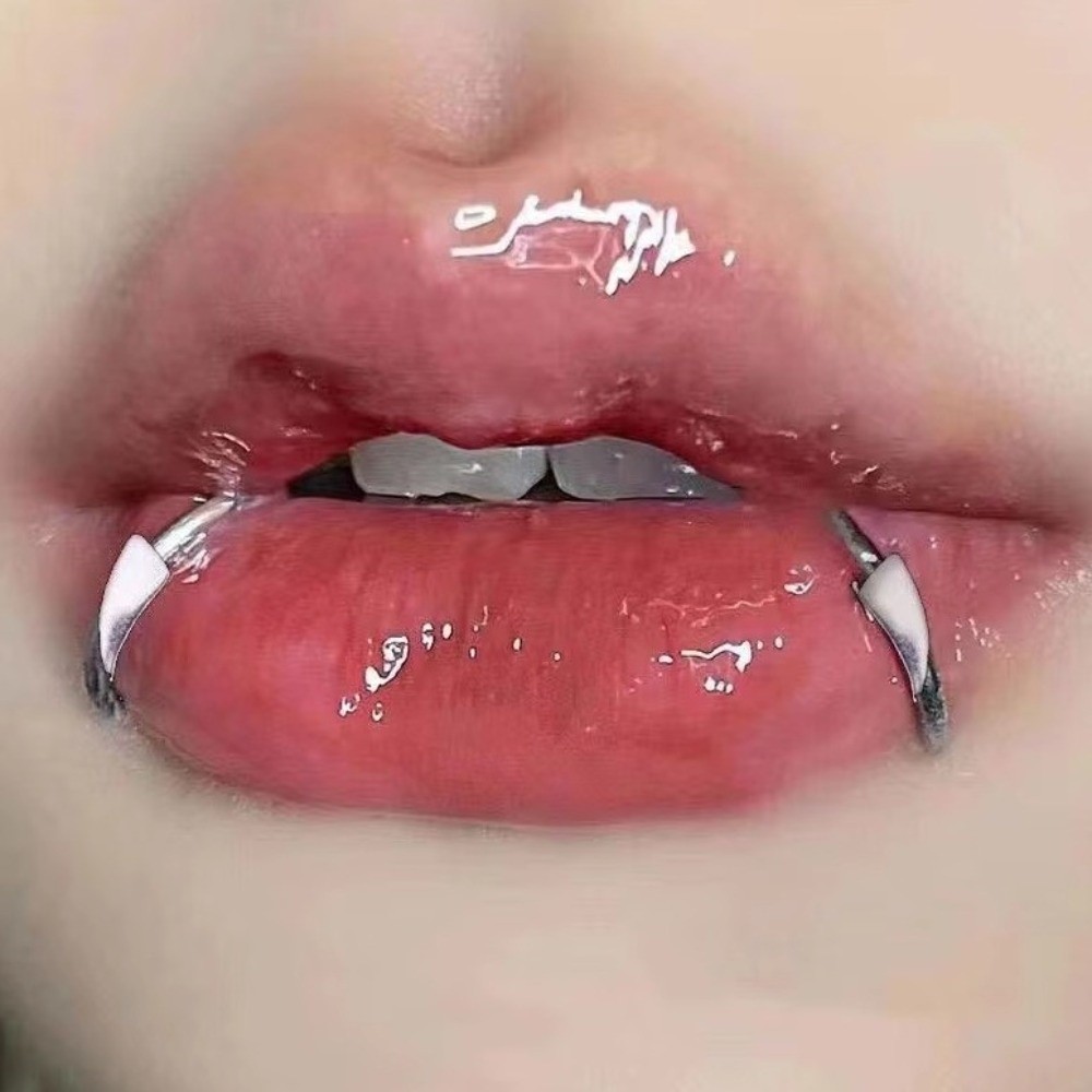 Body Jewelry Lip Ring - 2er-Set Übertriebener Fake-Lippenring aus Edelstahl, Gold,
