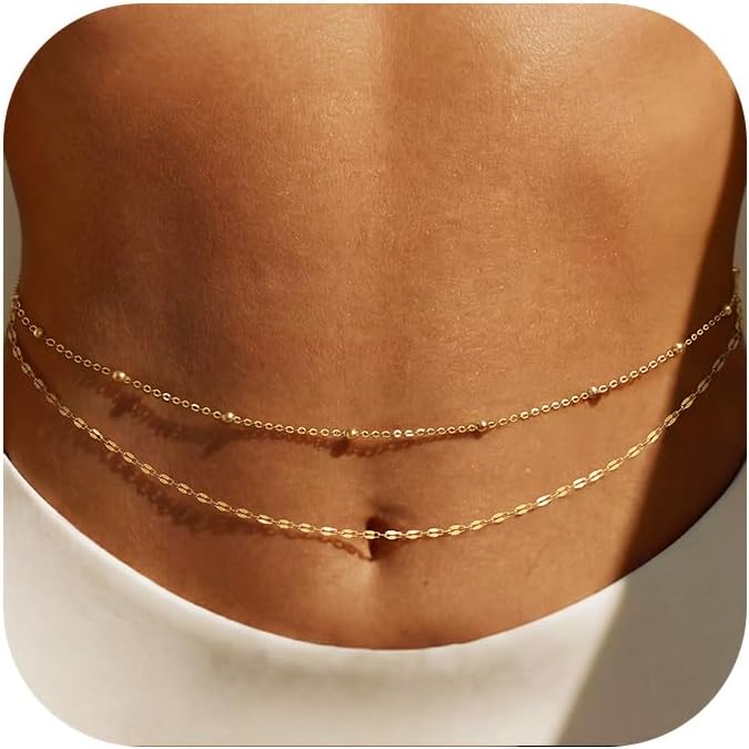 Body Jewelry Gold Plated - 14K Vergoldete Taillenkette für Damen, Mehrschichtige