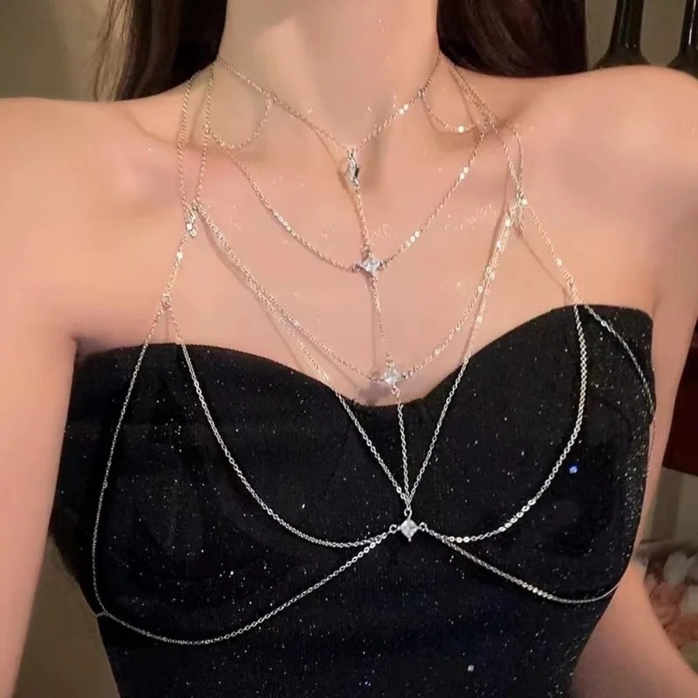 Glitzernde Strass-Brustkette,  – Body Jewelry Trend Bewertung und Preis
