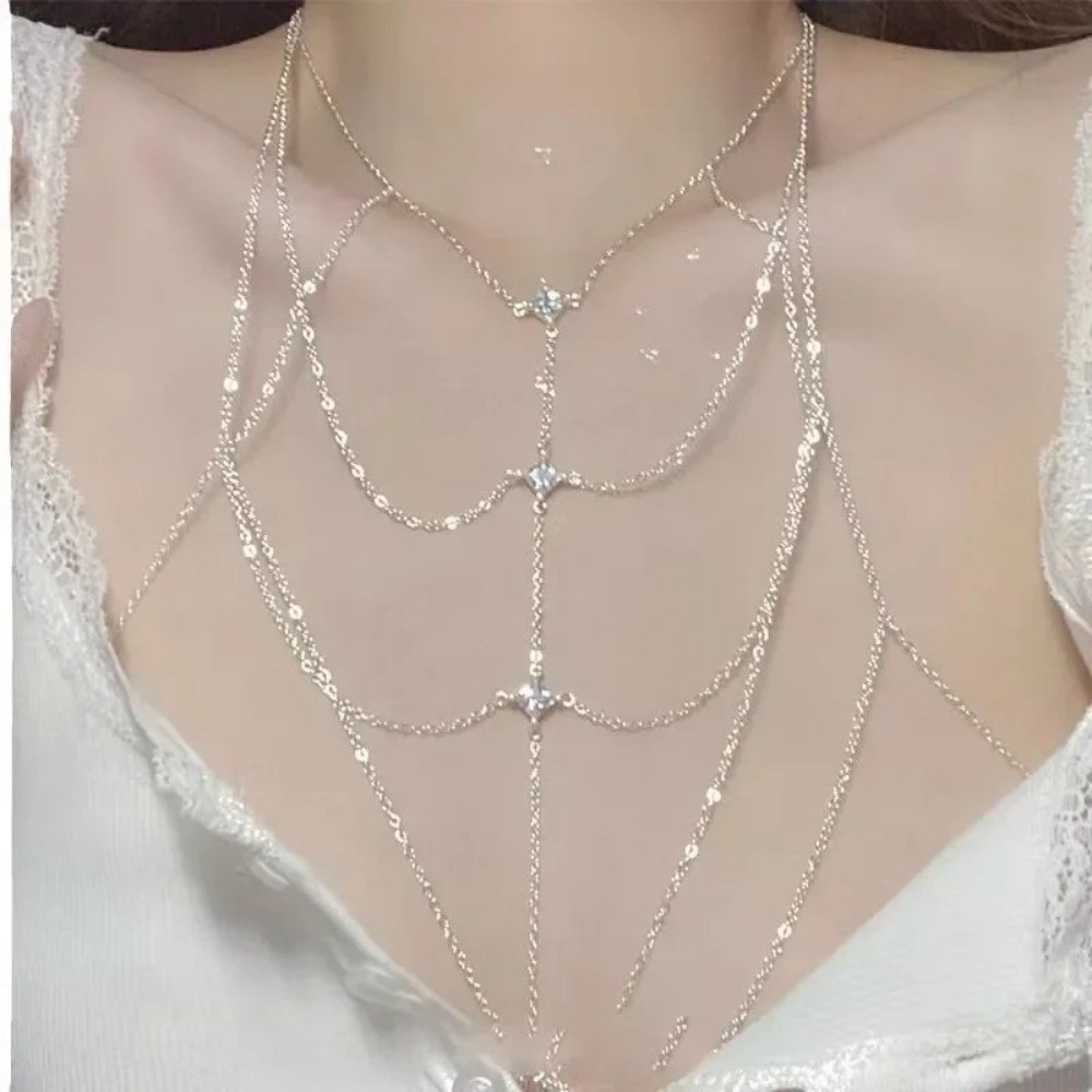 Glitzernde Strass-Brustkette,  – Body Jewelry Trend Bewertung und Preis