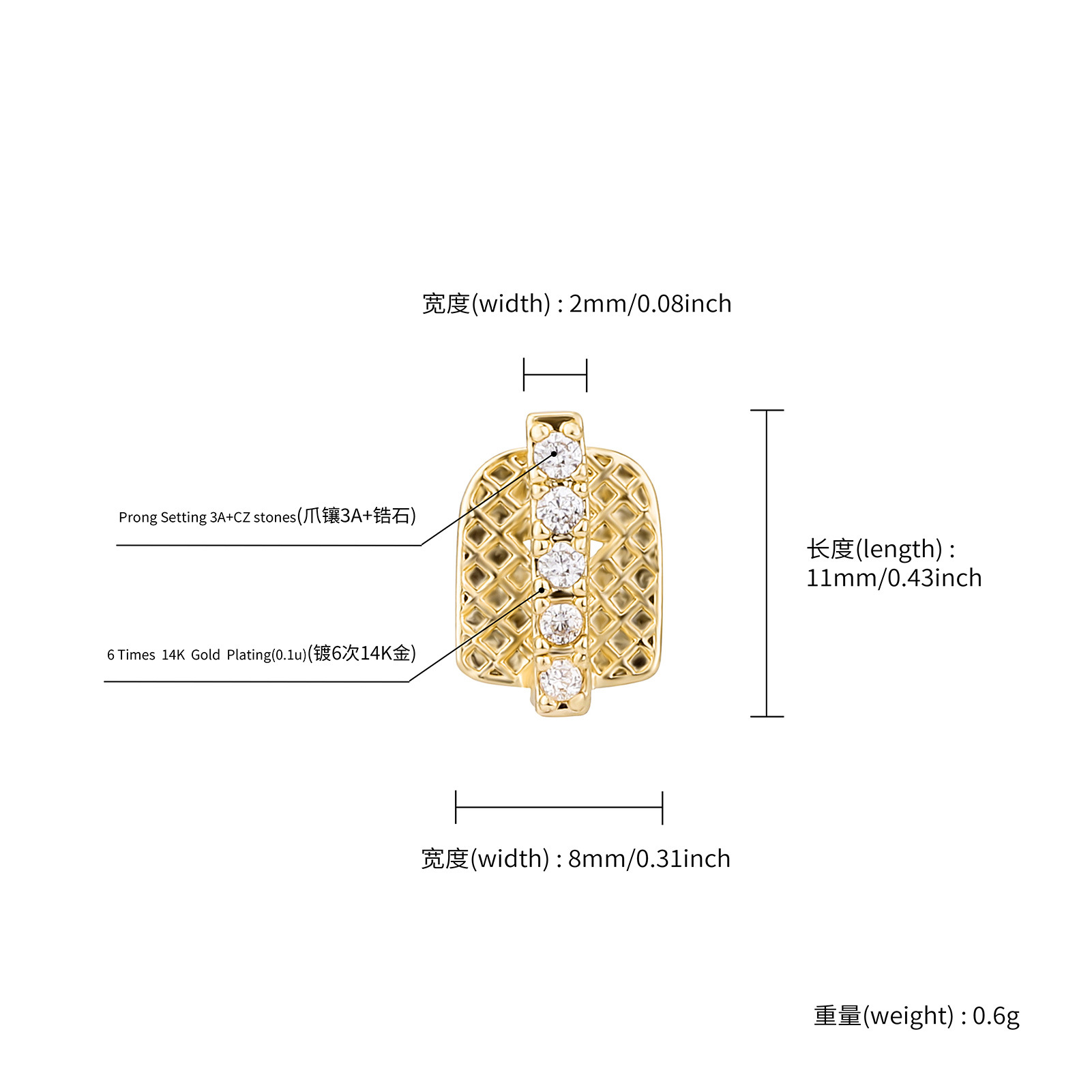Rachelz Hip Hop Single CZ Stei – Body Jewelry Gold Plated Bewertung und Preis