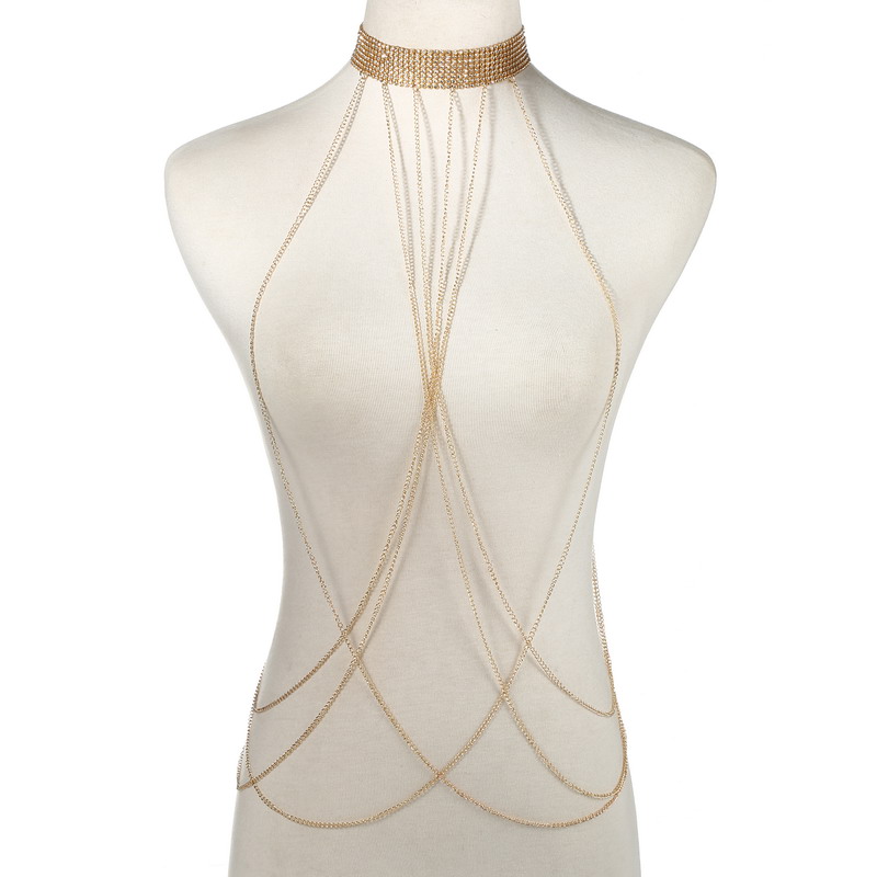 Gold Farbe Körper Kette Frauen – Body Jewelry Outfit Bewertung und Preis
