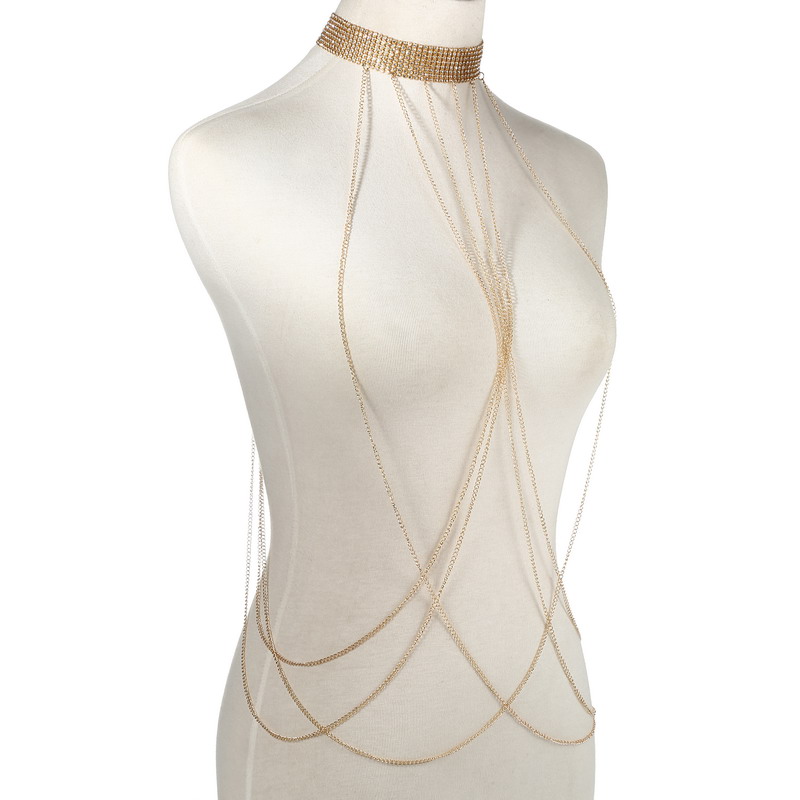 Gold Farbe Körper Kette Frauen – Body Jewelry Outfit Bewertung und Preis