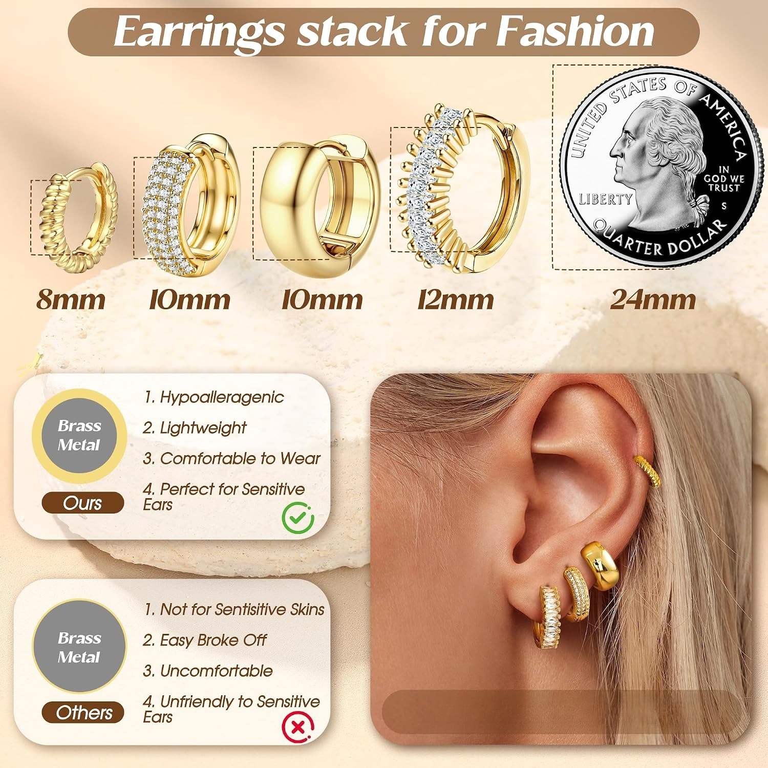 ORAZIO 4 Paar 14K vergoldete,  – Body Jewelry Trend Bewertung und Preis